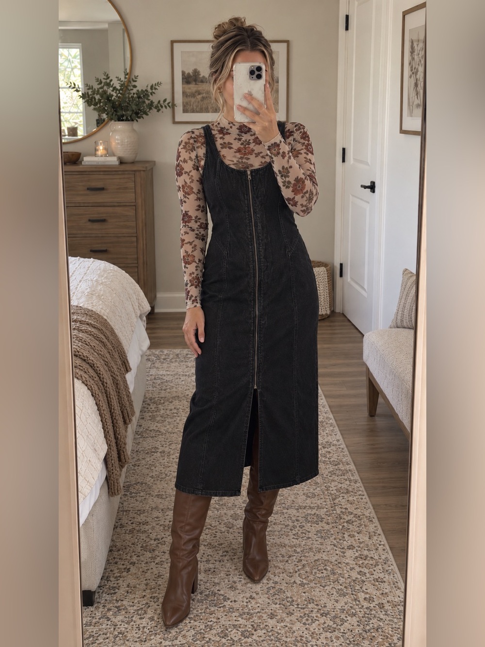 Threshold Black Denim Zip-Front Midi Dress